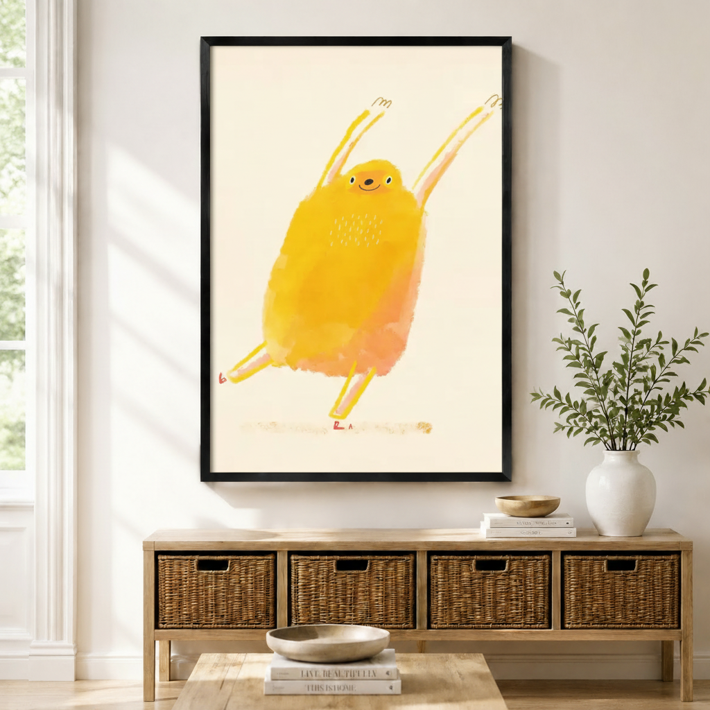 Happy Dancing Yellow Bird Watercolor Canvas Print