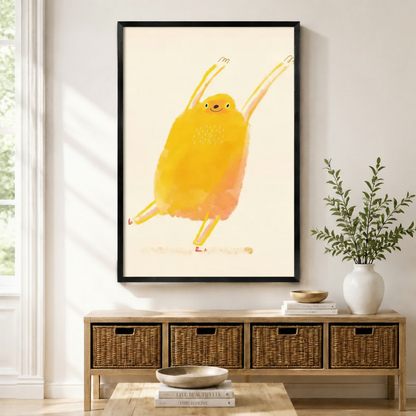 Happy Dancing Yellow Bird Watercolor Canvas Print
