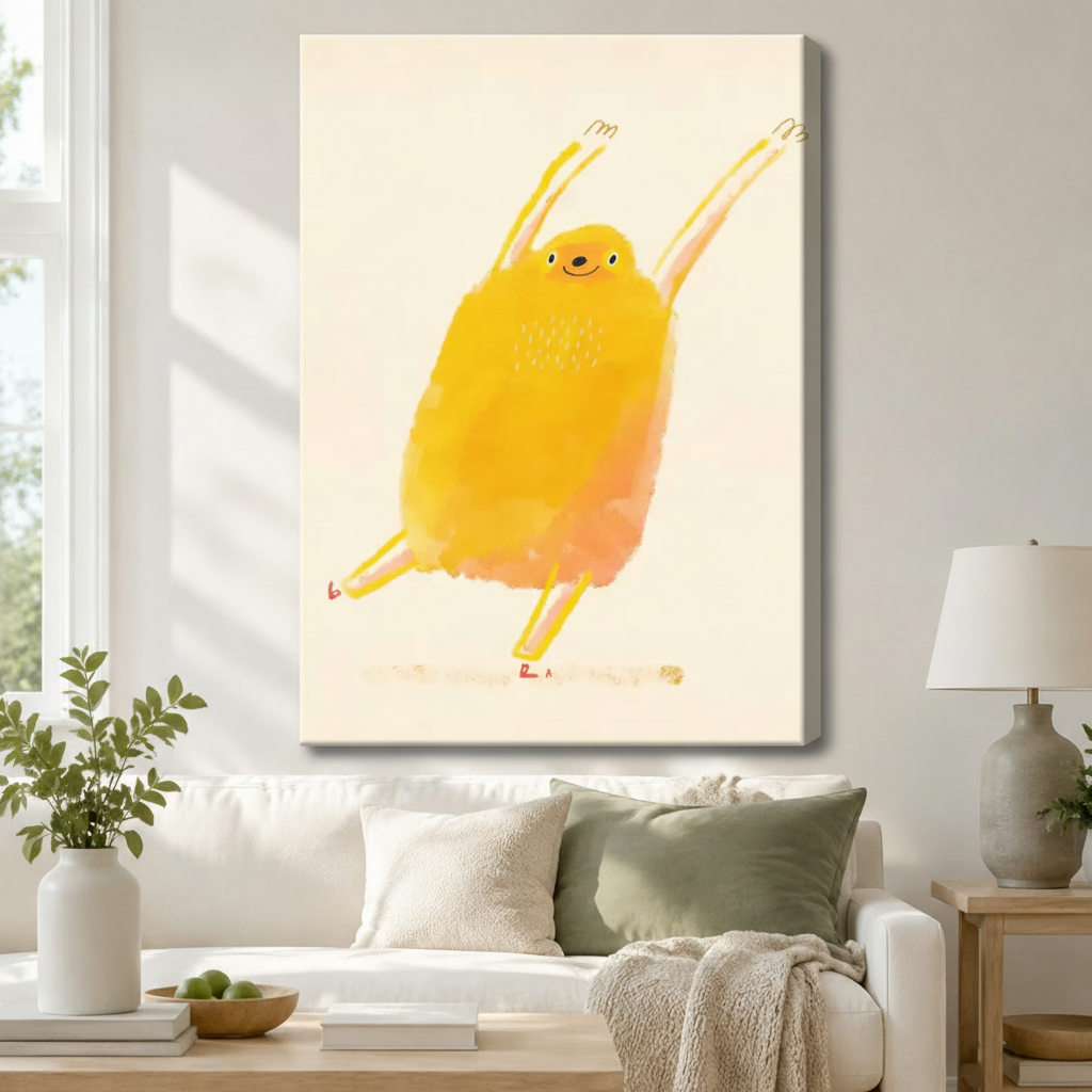 Happy Dancing Yellow Bird Watercolor Canvas Print