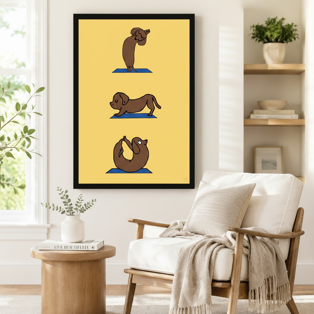 Dachshund Yoga Poses Canvas Wall Art