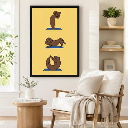 Dachshund Yoga Poses Canvas Wall Art