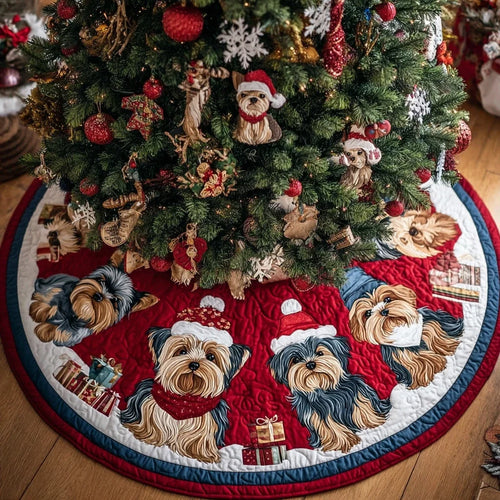 Yorkie Charm Christmas Quilted Tree Skirt