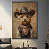 Cowboy Yorkie Dog Portrait Canvas Wall Art