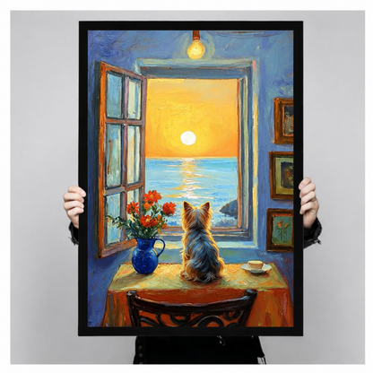 Yorkie Dog Sunset Window Canvas Wall Art