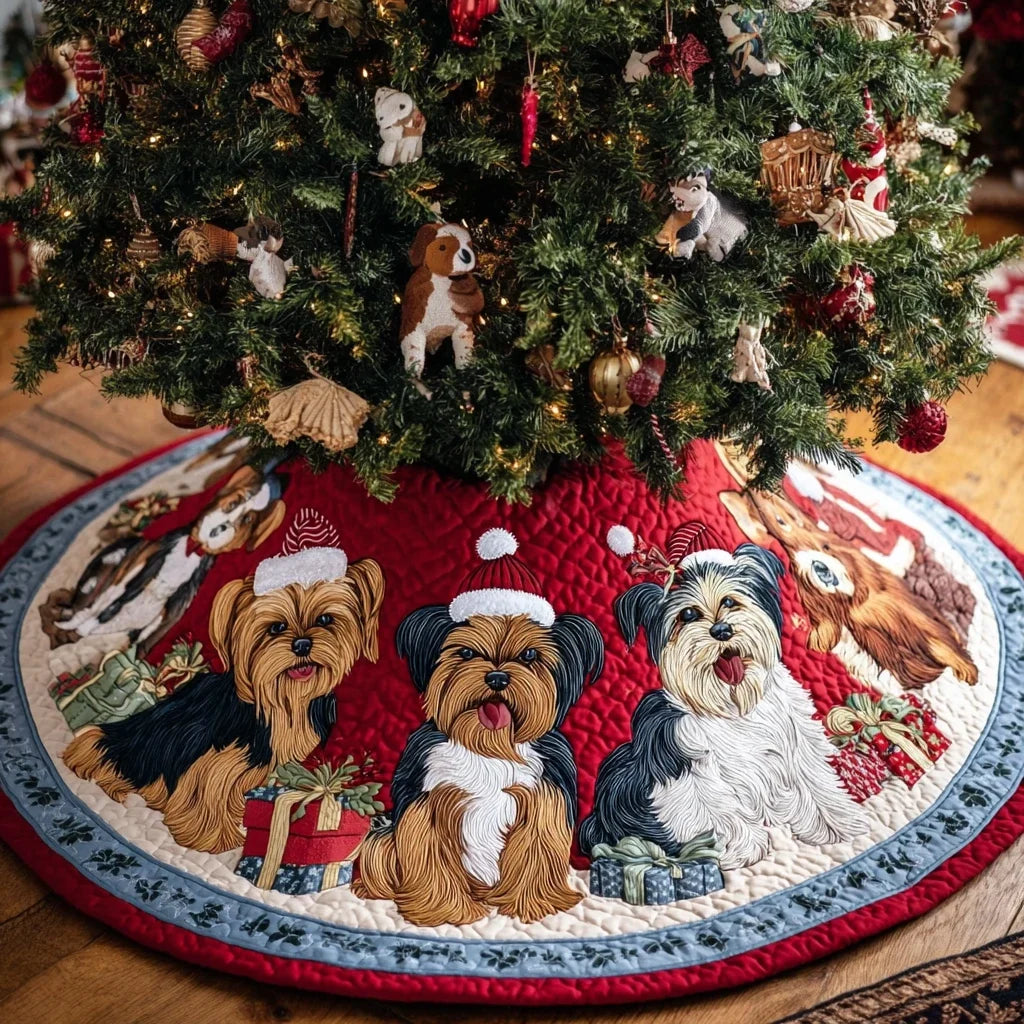 Yorkie Heart Christmas Quilted Tree Skirt