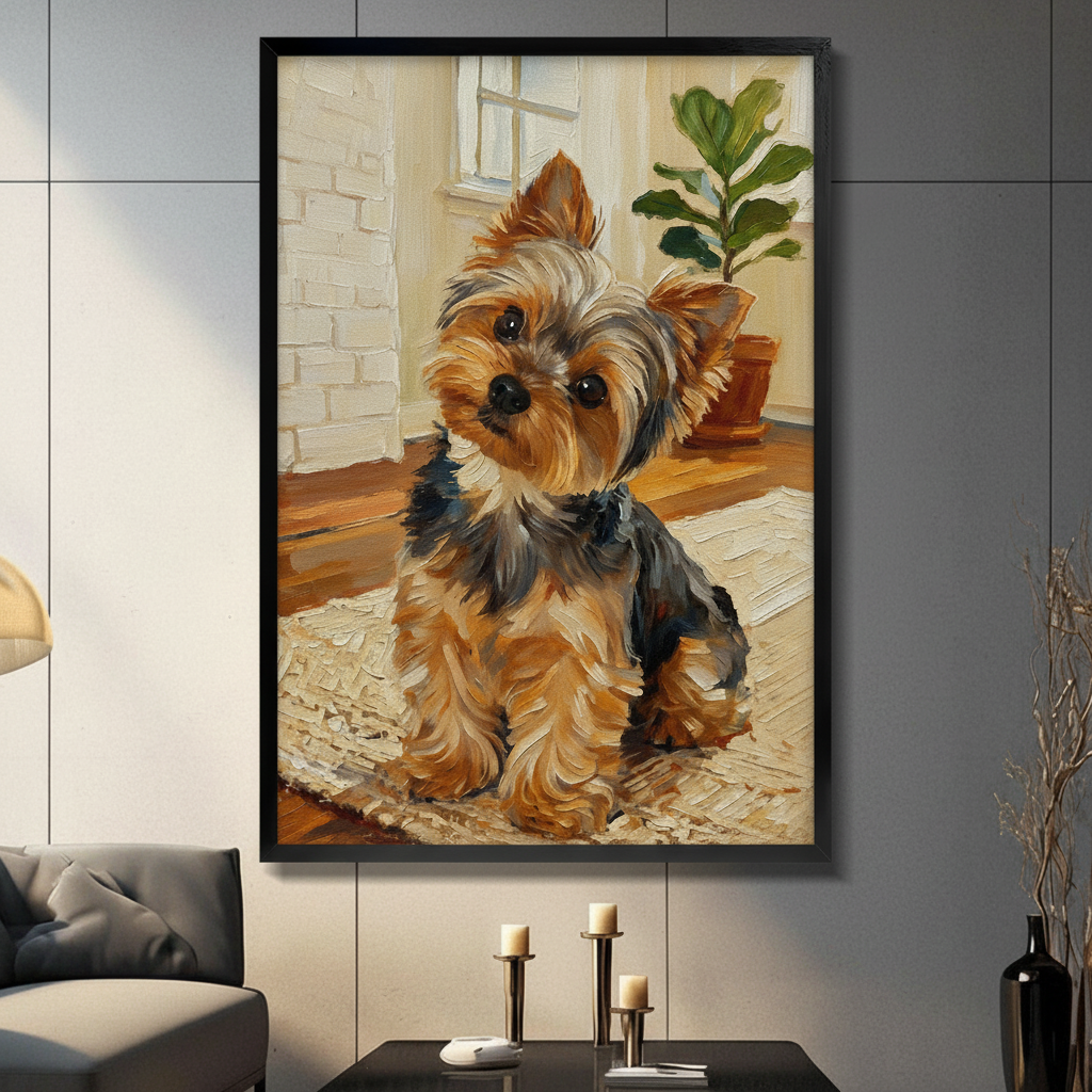 Yorkshire Terrier Puppy Oil Painting Canvas Art