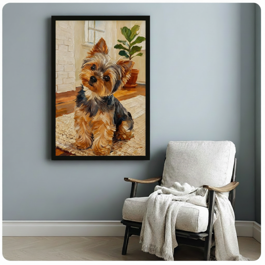 Yorkshire Terrier Puppy Oil Painting Canvas Art