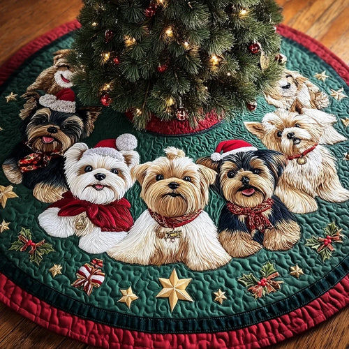 Yorkie Shine Christmas Quilted Tree Skirt