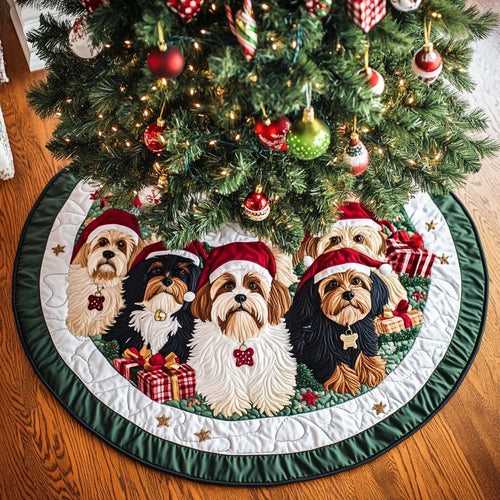 Yorkie Spirit Christmas Quilted Tree Skirt