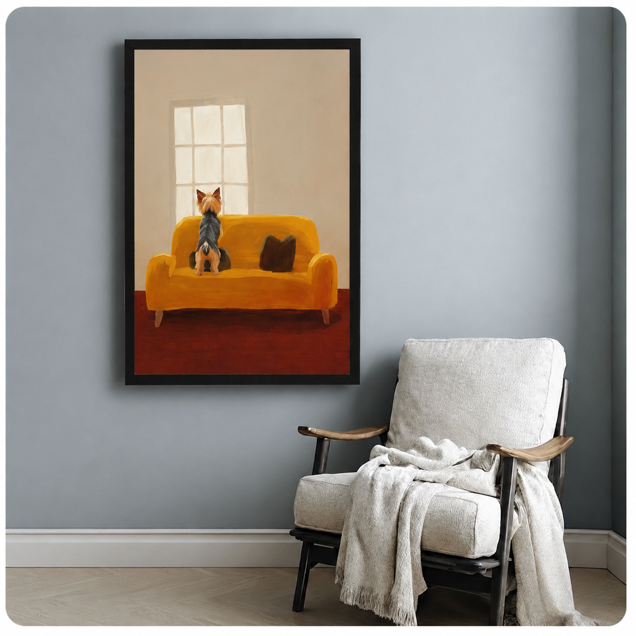 Yorkie Watching Window Oil Painting Canvas Art