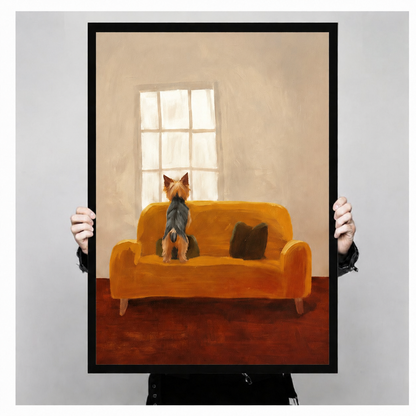 Yorkie Watching Window Oil Painting Canvas Art