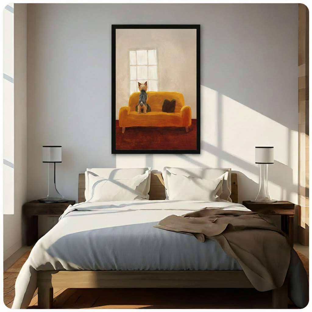 Yorkie Watching Window Oil Painting Canvas Art