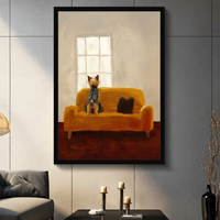 Yorkie Watching Window Oil Painting Canvas Art