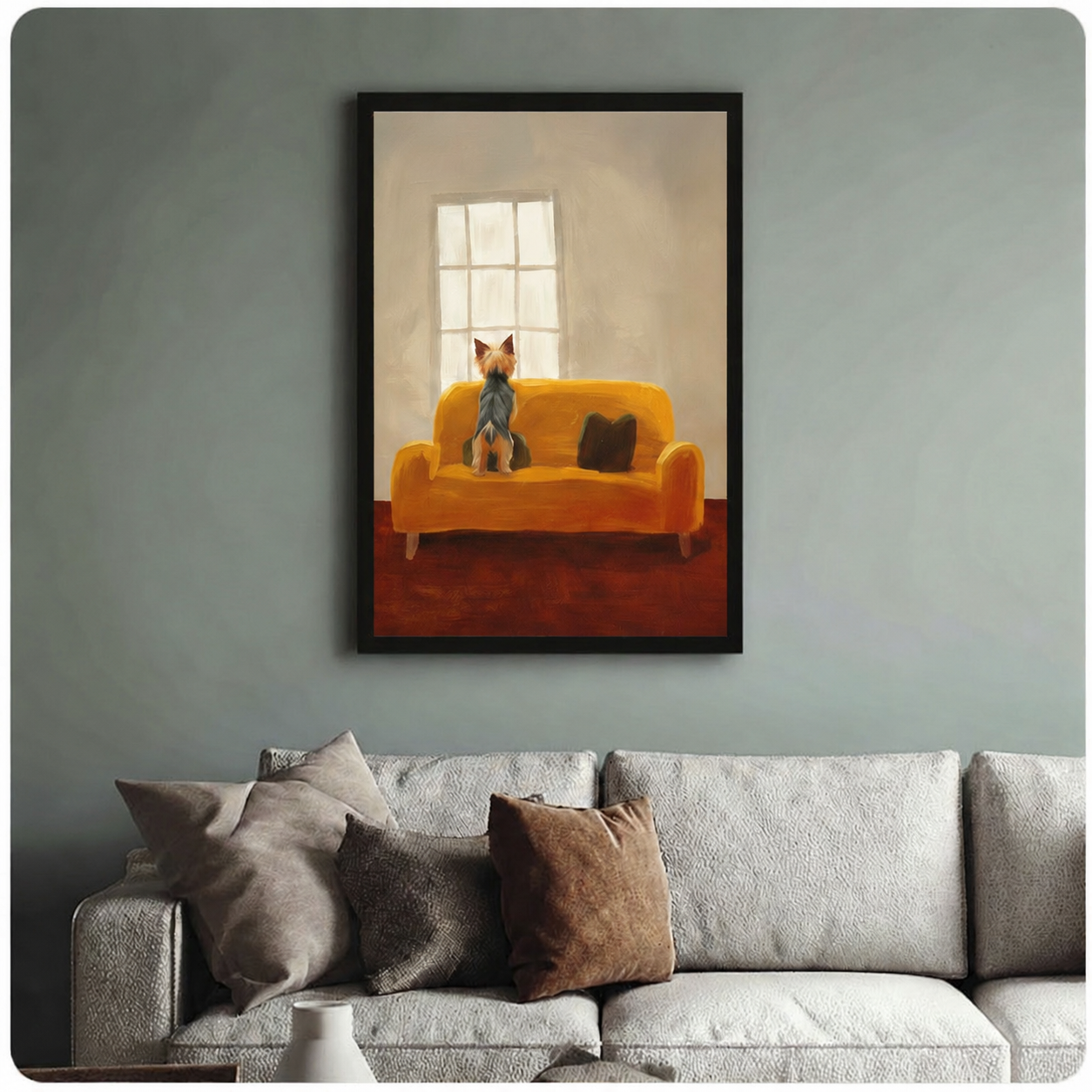 Yorkie Watching Window Oil Painting Canvas Art