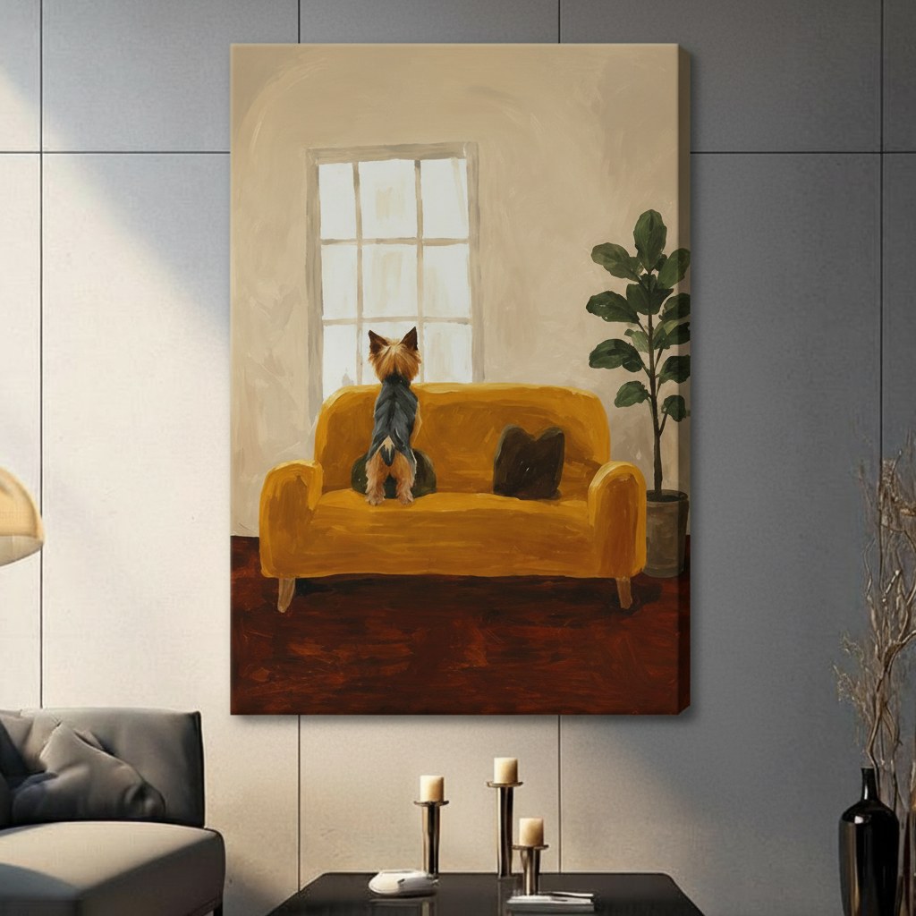 Yorkie Dog Sofa Oil Painting Canvas Art Wall Art