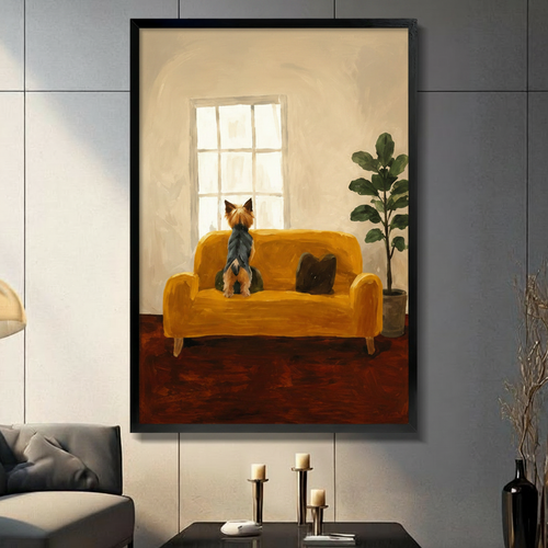 Yorkie Dog Sofa Oil Painting Canvas Art Wall Art