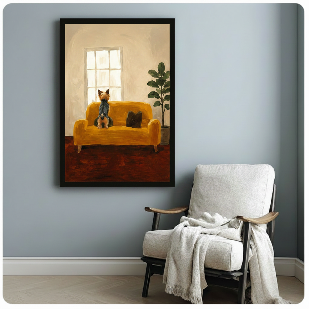 Yorkie Dog Sofa Oil Painting Canvas Art Wall Art