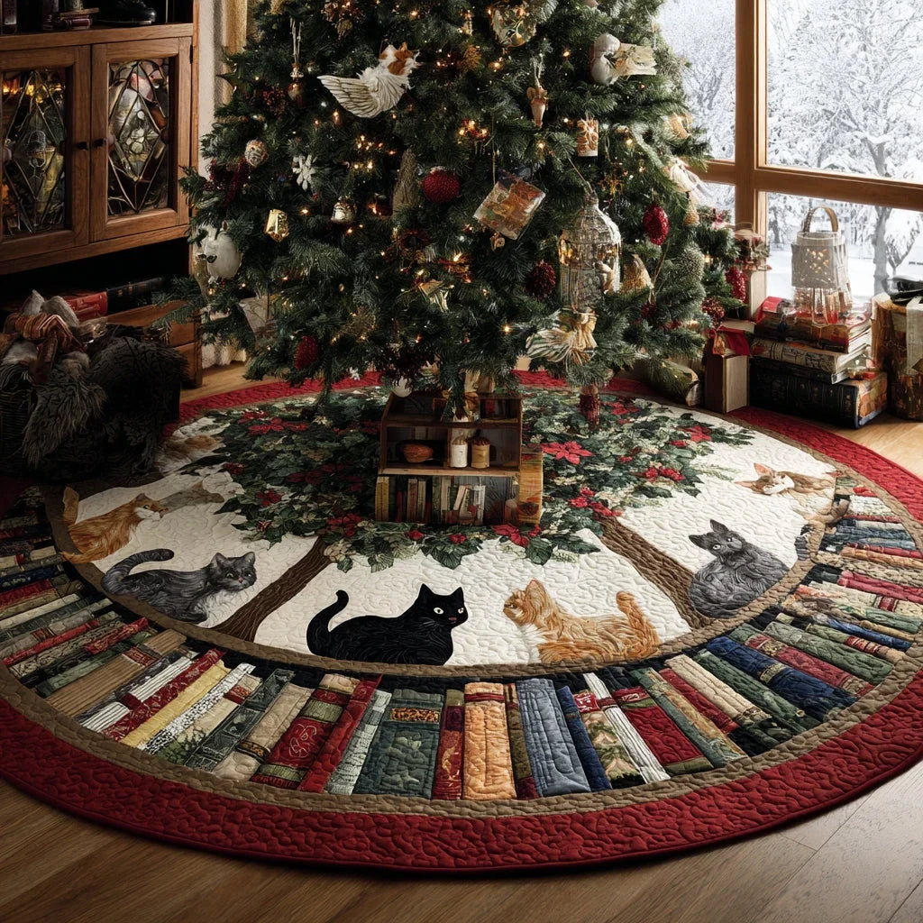 Yuletide Kitty Christmas Quilted Tree Skirt