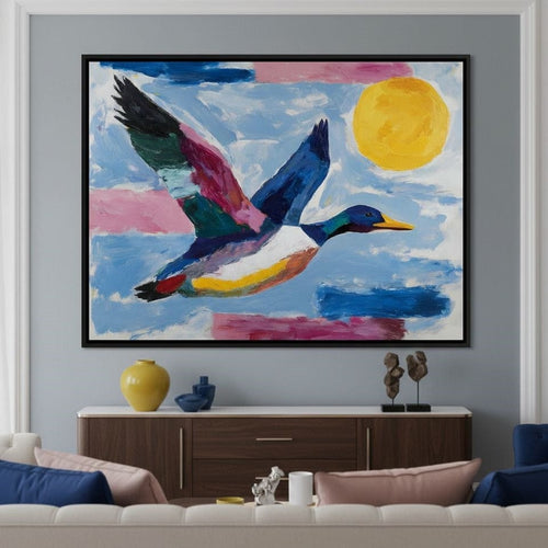 Sunlit Flight of Wild Duck Canvas Wall Art