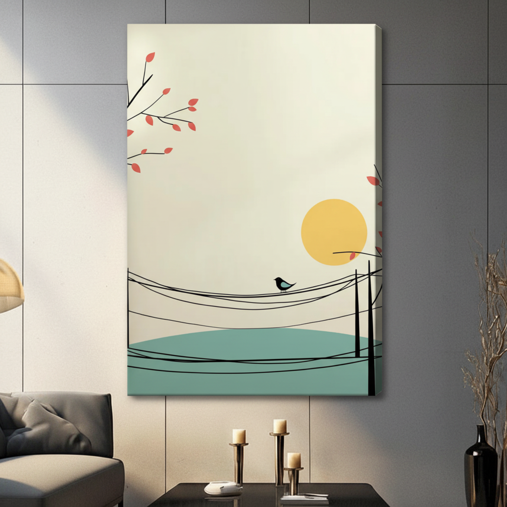 Bird on Wire Minimalist Canvas Wall Art