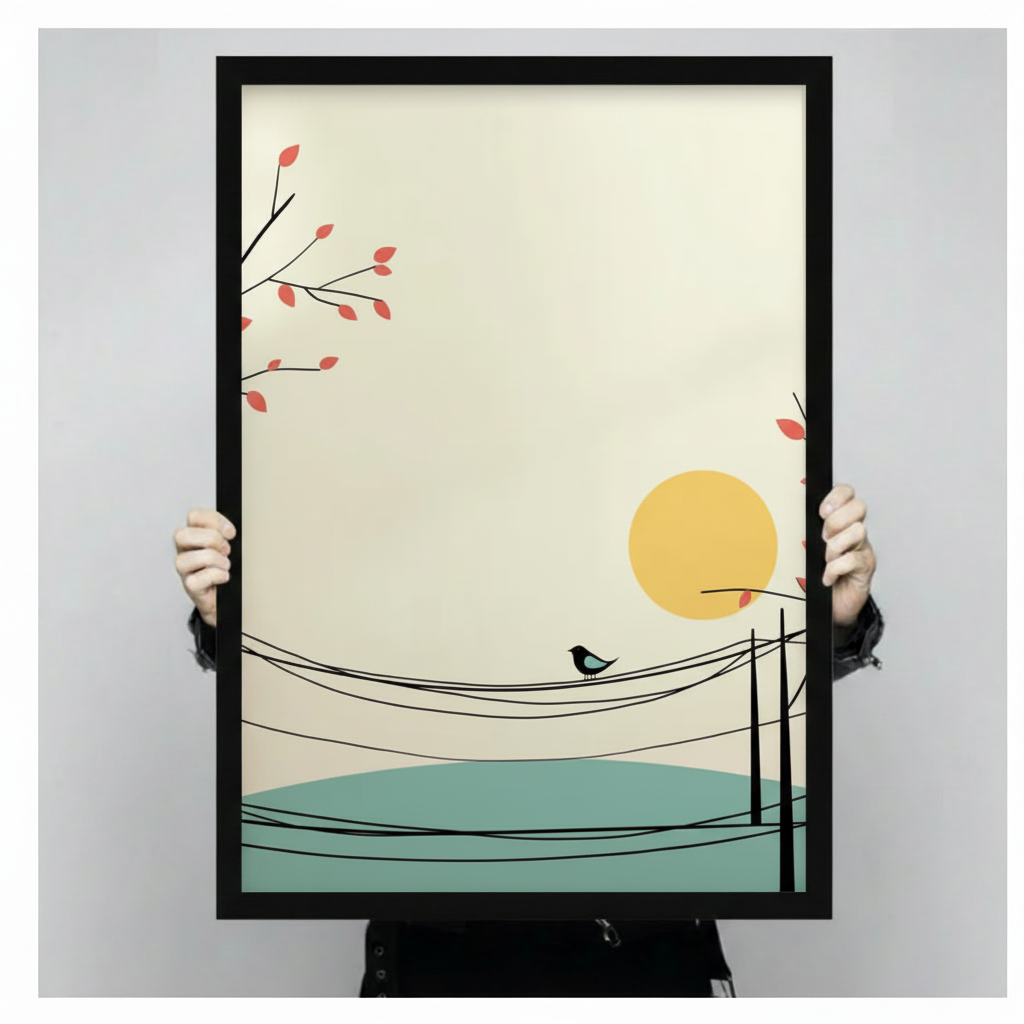 Bird on Wire Minimalist Canvas Wall Art