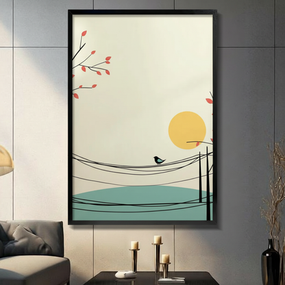 Bird on Wire Minimalist Canvas Wall Art