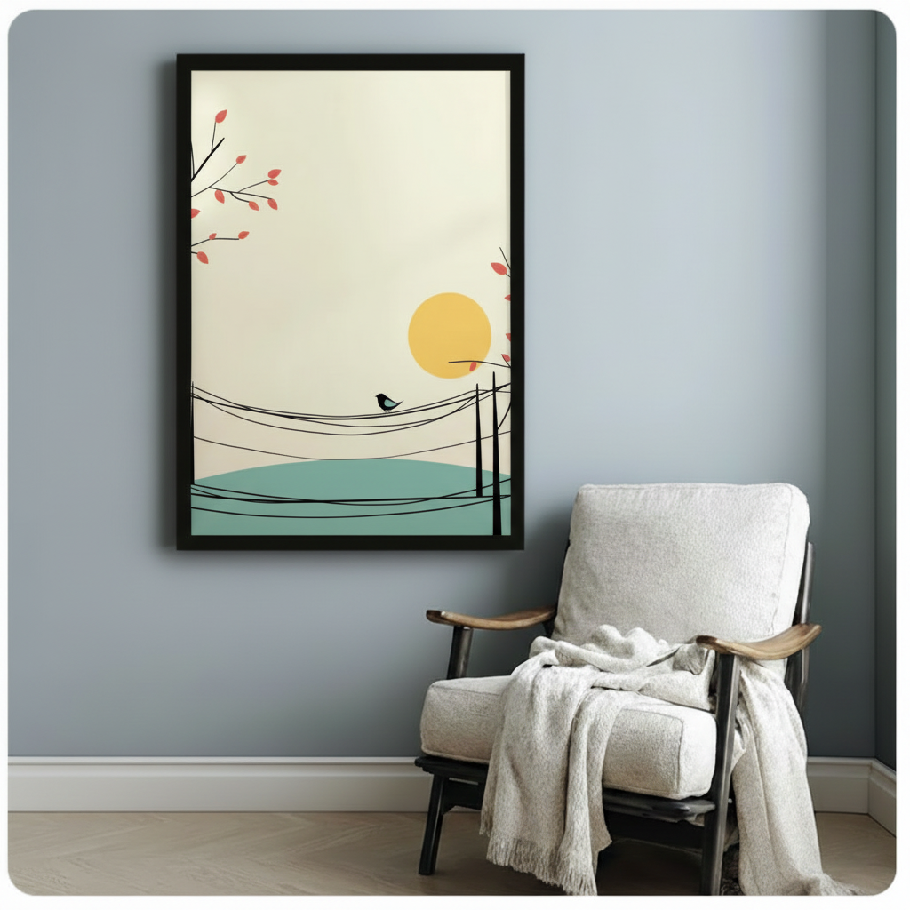 Bird on Wire Minimalist Canvas Wall Art