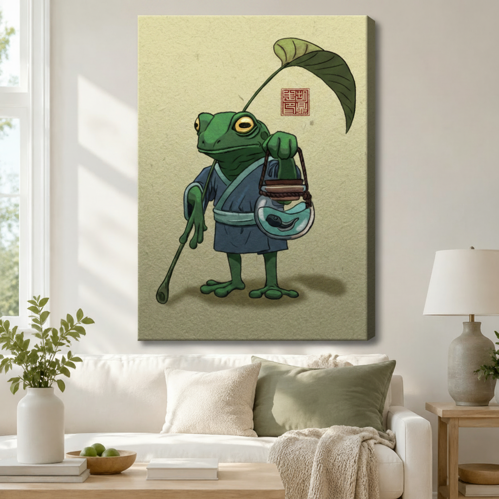 Japanese Frog Kimono Framed Canvas Wall Art