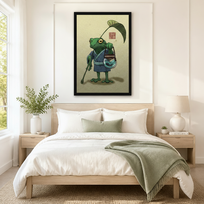 Japanese Frog Kimono Framed Canvas Wall Art