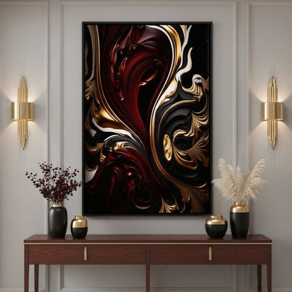 The Marble-Lux Collection: Dark Red & Vibrant Gold 06 Canvas Wall Art